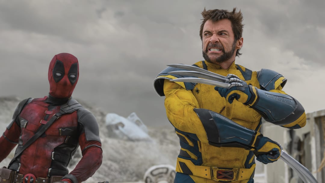 (L-R): Ryan Reynolds as Deadpool/Wade Wilson and Hugh Jackman as Wolverine/Logan in 20th Century Studios/Marvel Studios' DEADPOOL & WOLVERINE. Photo by Jay Maidment. © 2024 20th Century Studios / © and ™ 2024 MARVEL.