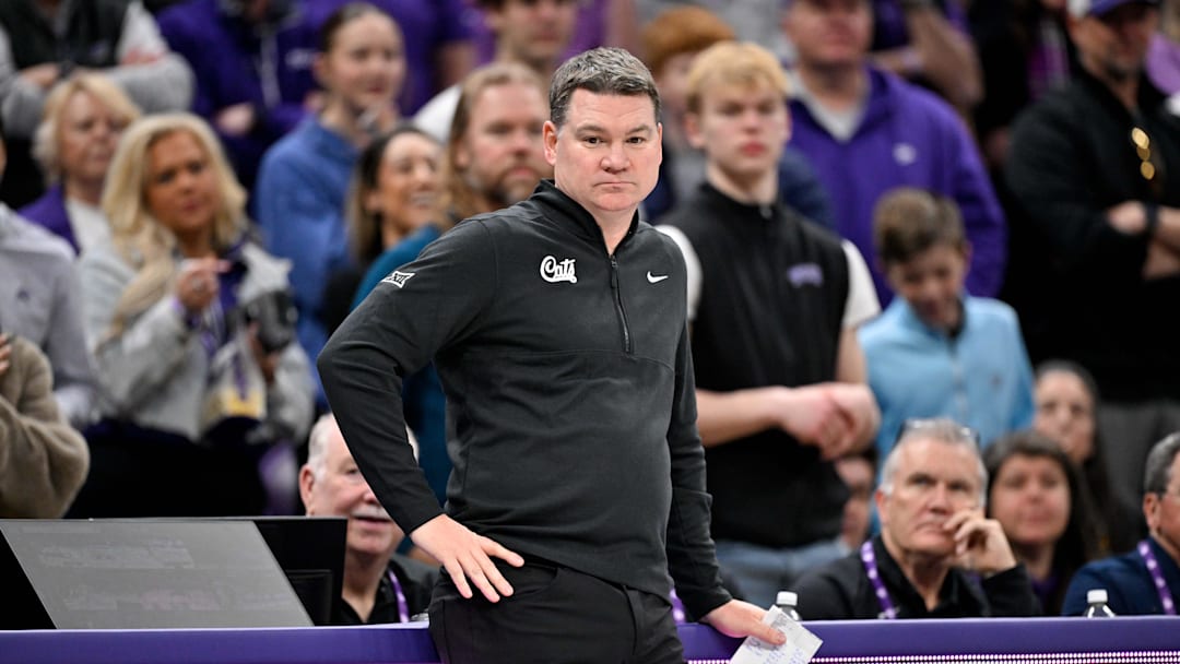 Jan 10, 2026; Fort Worth, Texas, USA; Arizona Wildcats head coach Tommy Lloyd looks on during the first half against the TCU Horned Frogs at the Ed and Rae Schollmaier Arena. Mandatory Credit: Jerome Miron-Imagn Images