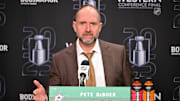 Peter DeBoer addresses reporters after the Stars' loss to the Oilers.