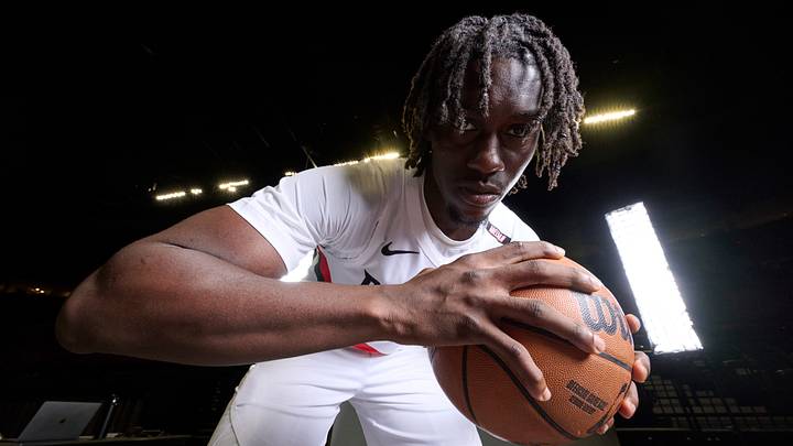 Sep 28, 2026; Portland, OR, USA; Portland Trail Blazers guard Sidy Cissoko (91) during media day at the Moda Center. Mandatory Credit: Troy Wayrynen-Imagn Images