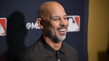 Dec 9, 2024; Dallas, TX, USA; Boston Red Sox manager Alex Cora speaks with the media at the Hilton Anatole during the 2024 MLB Winter Meetings. Mandatory Credit: Jerome Miron-Imagn Images