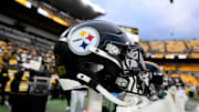 Nov 2, 2025; Pittsburgh, Pennsylvania, USA;  A Pittsburgh Steelers helmet sits on the sideline following a game against the Indianapolis Colts at Acrisure Stadium. Mandatory Credit: Barry Reeger-Imagn Images