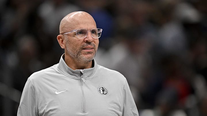 Dallas Mavericks head coach Jason Kidd looks on during the second quarter against the Toronto Raptors. Dallas Mavericks head coach Jason Kidd looks on during the second quarter against the Toronto Raptors.