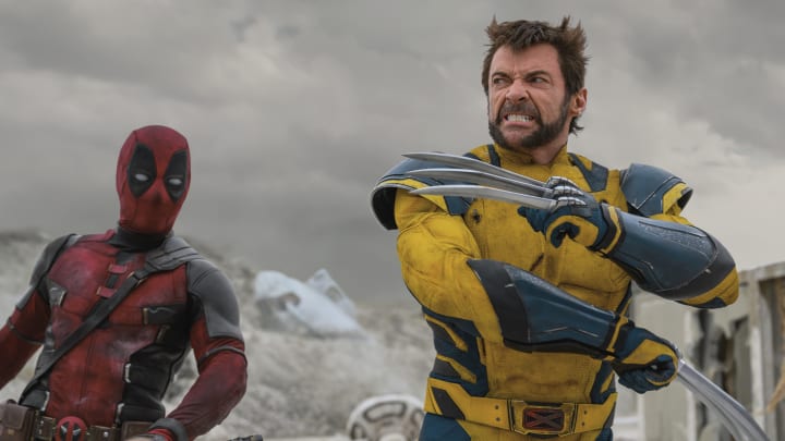 (L-R): Ryan Reynolds as Deadpool/Wade Wilson and Hugh Jackman as Wolverine/Logan in 20th Century Studios/Marvel Studios' DEADPOOL & WOLVERINE. Photo by Jay Maidment. © 2024 20th Century Studios / © and ™ 2024 MARVEL.