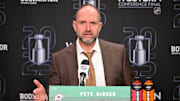 Dallas Stars head coach Pete DeBoer speaks to the media after the game against the Edmonton Oilers.