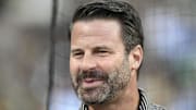 Sep 4, 2024; San Diego, California, USA; San Diego Padres CEO Erik Greupner looks on before a game against the Detroit Tigers at Petco Park. Mandatory Credit: Denis Poroy-Imagn Images