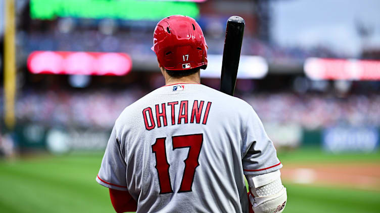 Aug 29, 2023; Philadelphia, Pennsylvania, USA; Los Angeles Angels designated hitter Shohei Ohtani