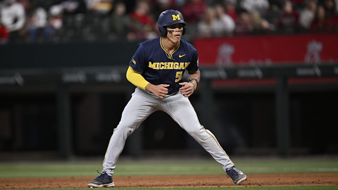 Feb 23, 2025; Arlington, TX, USA; The Michigan Wolverines play the Arkansas Razorbacks during the Amegy Bank College Baseball Series presented by Kubota Weekend 2 at Globe Life Field.