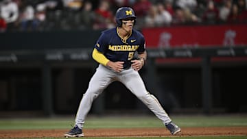 Feb 23, 2025; Arlington, TX, USA; The Michigan Wolverines play the Arkansas Razorbacks during the Amegy Bank College Baseball Series presented by Kubota Weekend 2 at Globe Life Field.