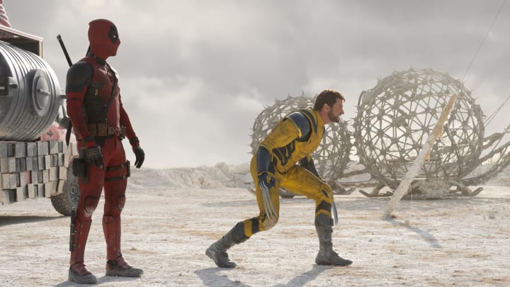 (L-R): Ryan Reynolds as Deadpool/Wade Wilson and Hugh Jackman as Wolverine/Logan in 20th Century Studios/Marvel Studios' DEADPOOL & WOLVERINE. Photo by Jay Maidment. © 2024 20th Century Studios / © and ™ 2024 MARVEL.