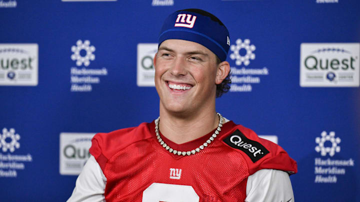 New York Giants quarterback Jaxson Dart on May 9, 2025. New York Giants quarterback Jaxson Dart on May 9, 2025.