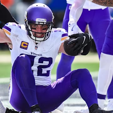 Sep 8, 2024; East Rutherford, New Jersey, USA; Minnesota Vikings safety Harrison Smith (22) reacts after intercepting a pass against the New York Giants during the second half at MetLife Stadium.