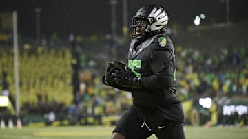 Athletic offensive tackle Gernorris Wilson is the all-time Oregon leader in touchdown catches by an offensive lineman. A redshirt sophomore from Lakeland, Florida, he's a likely starter next season.