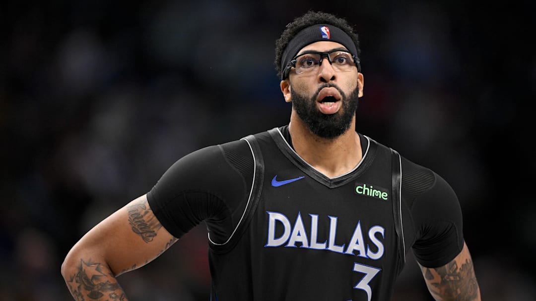 Dec 23, 2025; Dallas, Texas, USA; Dallas Mavericks forward Anthony Davis (3) looks on during the game between the Mavericks and the Nuggets at the American Airlines Center. Mandatory Credit: Jerome Miron-Imagn Images