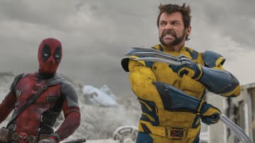 (L-R): Ryan Reynolds as Deadpool/Wade Wilson and Hugh Jackman as Wolverine/Logan in 20th Century Studios/Marvel Studios' DEADPOOL & WOLVERINE. Photo by Jay Maidment. © 2024 20th Century Studios / © and ™ 2024 MARVEL.