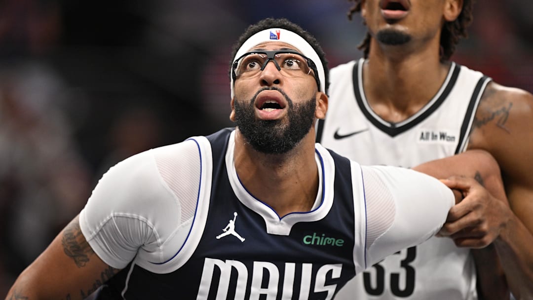 Dec 12, 2025; Dallas, Texas, USA; Dallas Mavericks forward Anthony Davis (3) looks for the ball during the second half against the Brooklyn Nets at the American Airlines Center. Mandatory Credit: Jerome Miron-Imagn Images