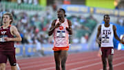 Jun 5, 2024; Eugene, OR, USA; Tarees Rhoden of Clemson qualifies for the finals in the mens 800 meters at Hayward Field. Mandatory Credit: Craig Strobeck-Imagn Images