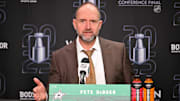 May 29, 2025; Dallas, Texas, USA; Dallas Stars head coach Pete DeBoer speaks to the media after the game against the Edmonton Oilers in game five of the Western Conference Final of the 2025 Stanley Cup Playoffs at American Airlines Center. Mandatory Credit: Jerome Miron-Imagn Images