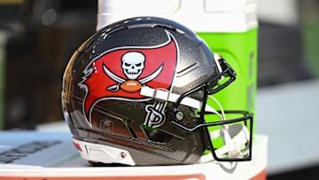 Tampa Bay Buccaneers helmet before a game against the Pittsburgh Steelers.