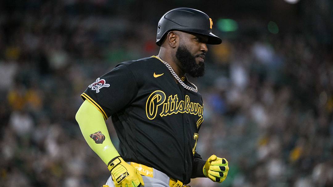 Jun 17, 2026; West Sacramento, California, USA; Pittsburgh Pirates designated hitter Marcell Ozuna (24) rounds the bases after hitting a home run against the Athletics during the seventh inning at Sutter Health Park. Mandatory Credit: Ed Szczepanski-Imagn Images