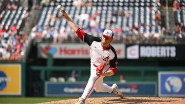 Sep 1, 2024; Washington, District of Columbia, USA; Washington Nationals relief pitcher Zach Brzykcy (66) throws a pitch during his Major League debut against the Chicago Cubs during the ninth inning at Nationals Park. 