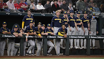 The Michigan Wolverines play the Arkansas Razorbacks during the Amegy Bank College Baseball Series.