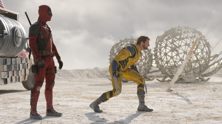 (L-R): Ryan Reynolds as Deadpool/Wade Wilson and Hugh Jackman as Wolverine/Logan in 20th Century Studios/Marvel Studios' DEADPOOL & WOLVERINE. Photo by Jay Maidment. © 2024 20th Century Studios / © and ™ 2024 MARVEL.