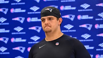 May 9, 2025; Foxborough, MA, USA; New England Patriots offensive tackle Will Campbell (66) speaks to the media after rookie camp at Gillette Stadium. Mandatory Credit: Eric Canha-Imagn Images