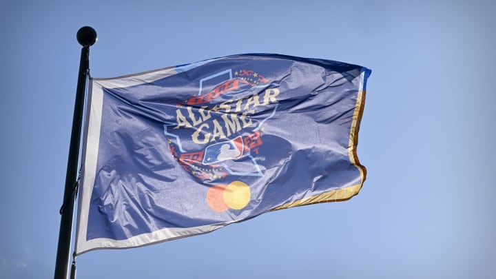 A view of the All Star game flag before the 2024 All Star Celebrity Softball Game at Globe Life Field.