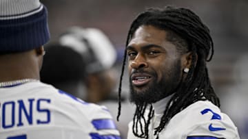Aug 16, 2025; Arlington, Texas, USA; Dallas Cowboys cornerback Trevon Diggs (7) looks on before the game between the Dallas Cowboys and the Baltimore Ravens at AT&T Stadium. Mandatory Credit: Jerome Miron-Imagn Images