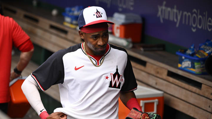 Sep 1, 2024; Washington, District of Columbia, USA; Washington Nationals second baseman Darren Baker (10) walks into the clubhouse after his Major League debut against the Chicago Cubs at Nationals Park. 