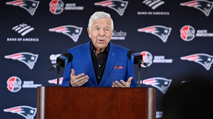 New England Patriots owner Robert Kraft discusses the team's recent free agent additions with the media at Gillette Stadium New England Patriots owner Robert Kraft discusses the team's recent free agent additions with the media at Gillette Stadium