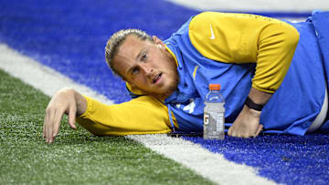 Dec 26, 2022; Indianapolis, Indiana, USA; Los Angeles Chargers offensive tackle Storm Norton (74)