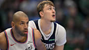 Nov 14, 2025; Dallas, Texas, USA; Dallas Mavericks forward Cooper Flagg (32) looks on during an NBA Cup game between the Mavericks and the Clippers at the American Airlines Center. Mandatory Credit: Jerome Miron-Imagn Images