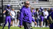 Oct 14, 2023; Fort Worth, Texas, USA; TCU Horned Frogs head coach Sonny Dykes walks the field before the game between the TCU Horned Frogs and the Brigham Young Cougars at Amon G. Carter Stadium. Mandatory Credit: Jerome Miron-Imagn Images