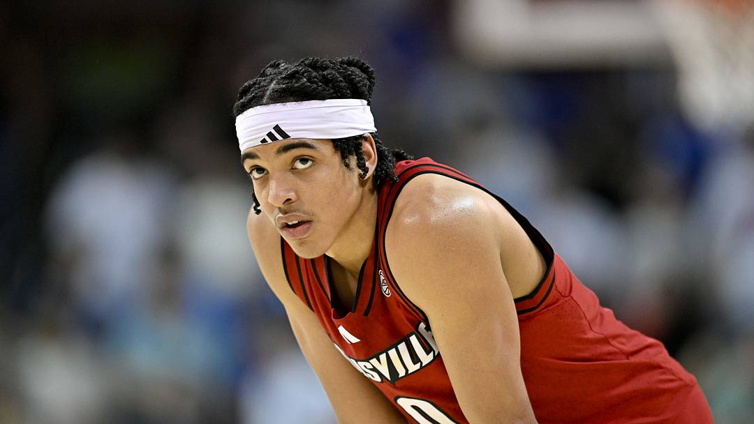 Feb 17, 2026; Dallas, Texas, USA; Louisville Cardinals guard Mikel Brown Jr. (0) looks on during the second half against the SMU Mustangs at Moody Coliseum. Mandatory Credit: Jerome Miron-Imagn Images