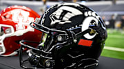 Jul 12, 2023; Arlington, TX, USA; A view of the Cincinnati Bearcats helmet and logo during Big 12 football media day at AT&T Stadium. Mandatory Credit: Jerome Miron-Imagn Images
