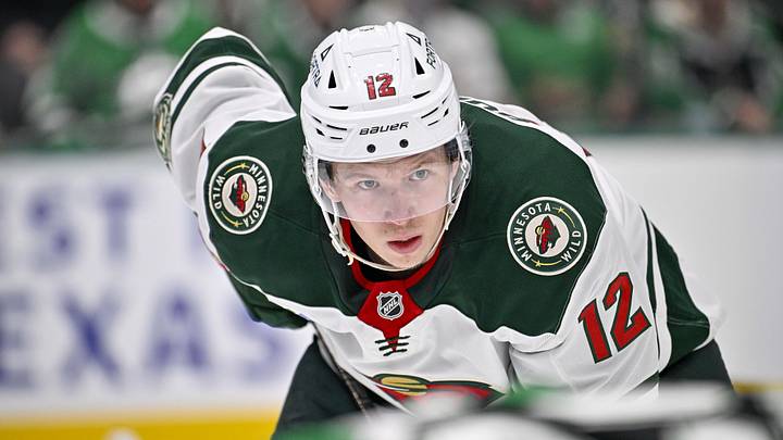 Apr 28, 2026; Dallas, Texas, USA; Minnesota Wild left wing Matt Boldy (12) looks on during the third period against the Dallas Stars in game five of the first round of the 2026 Stanley Cup Playoffs at American Airlines Center. Mandatory Credit: Jerome Miron-Imagn Images