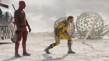 (L-R): Ryan Reynolds as Deadpool/Wade Wilson and Hugh Jackman as Wolverine/Logan in 20th Century Studios/Marvel Studios' DEADPOOL & WOLVERINE. Photo by Jay Maidment. © 2024 20th Century Studios / © and ™ 2024 MARVEL.