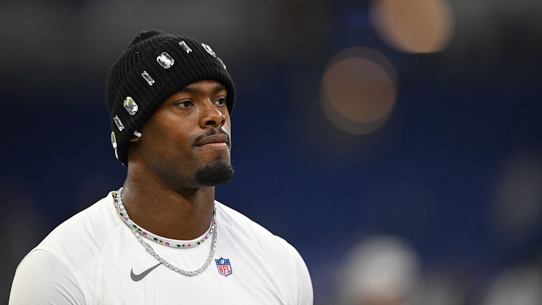 Nov 10, 2024; Indianapolis, Indiana, USA; Indianapolis Colts linebacker E.J. Speed (45) walks on the field before ether game against the Buffalo Bills at Lucas Oil Stadium. Mandatory Credit: Marc Lebryk-Imagn Images