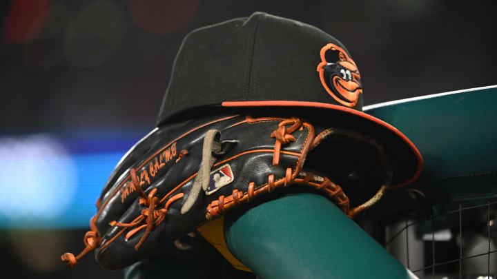 Baltimore Orioles hat and glove