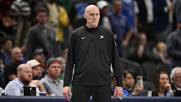 Nov 4, 2024; Dallas, Texas, USA; Indiana Pacers head coach Rick Carlisle during the game between the Dallas Mavericks and the Indiana Pacers at American Airlines Center. Mandatory Credit: Jerome Miron-Imagn Images