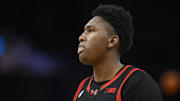 Mar 27, 2025; San Francisco, CA, USA; Maryland Terrapins center Derik Queen (25) stands on court during the second half against the Florida Gators during a West Regional semifinal of the 2025 NCAA tournament at Chase Center. Mandatory Credit: Eakin Howard-Imagn Images