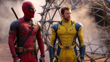 (L-R): Ryan Reynolds as Deadpool/Wade Wilson and Hugh Jackman as Wolverine/Logan in 20th Century Studios/Marvel Studios' DEADPOOL & WOLVERINE. Photo by Jay Maidment. © 2024 20th Century Studios / © and ™ 2024 MARVEL.