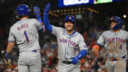 Jul 1, 2024; Washington, District of Columbia, USA; New York Mets second baseman Jose Iglesias (11) celebrates with second baseman Jeff McNeil (1) after hitting a home run against the Washington Nationals during the tenth inning at Nationals Park. Mandatory Credit: Rafael Suanes-USA TODAY Sports