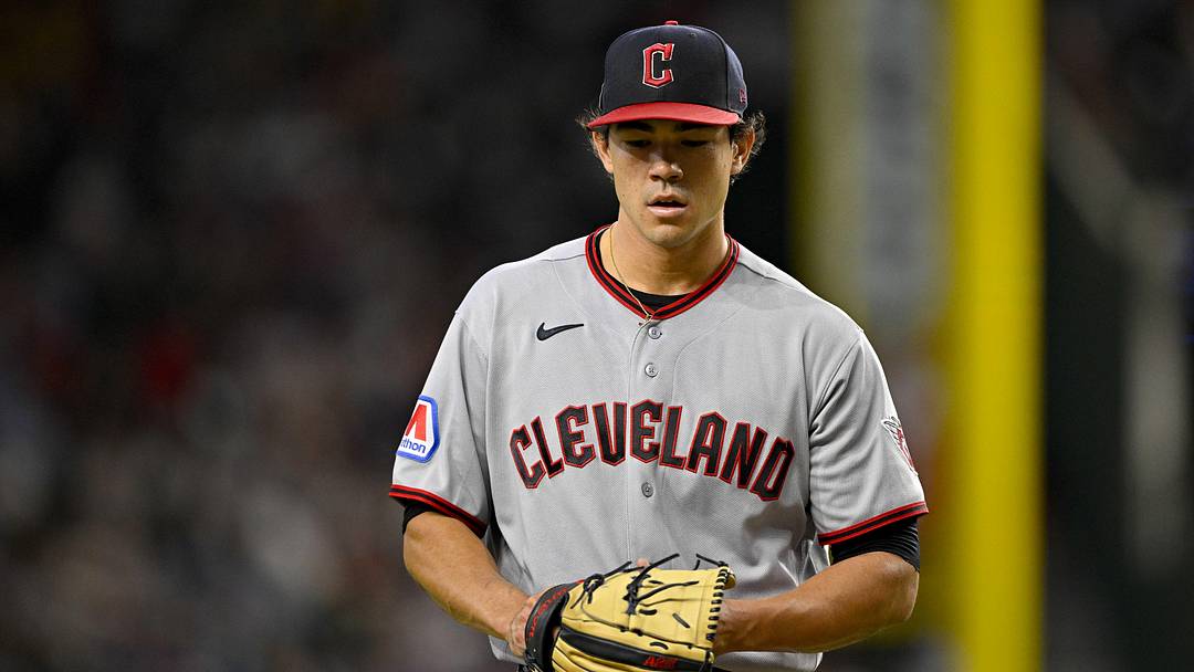 Jun 7, 2026: Cleveland Guardians starting pitcher Joey Cantillo (54) comes off the field after pitching against the Texas Rangers during the fourth inning at Globe Life Field. 