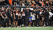 Aug 30, 2025; Corvallis, Oregon, USA; Oregon State Beavers head coach Trent Bray on the sideline during the second quarter against the California Golden Bears at Reser Stadium. Mandatory Credit: Craig Strobeck-Imagn Images