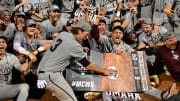 Jun 9, 2024; College Station, TX, USA; Texas A&M celebrates after sweeping Oregon in the Bryan-College Station Super Regional series at Olsen Field, Blue Bell Park.