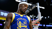 Oct 21, 2025; Los Angeles, California, USA; Golden State Warriors forward Jimmy Butler III (10) during the second half against the Los Angeles Lakers at Crypto.com Arena. Mandatory Credit: William Liang-Imagn Images