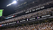 A view of the fans and the stands and the 12th Man logo during the second half of the game between the Texas A&M Aggies and the Miami Hurricanes at Kyle Field.